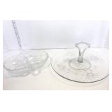 2 Vintage Etched Glass Servicing Dishes