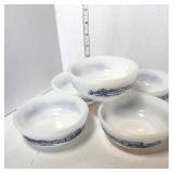 Set of Vintage Glasbake Currier & Ives Locomotive Train Bowls