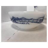 Set of Vintage Glasbake Currier & Ives Locomotive Train Bowls