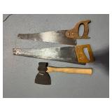 Two Vintage Saws and Hatchet
