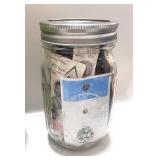 Vintage Ceramic Green Vase, Milk glass Goblet and Jar of Buttons