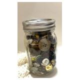 Angel Statue, Jar of Buttons and Crocheted Doily