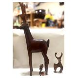 3 Vintage Wooden Deer