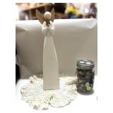 Angel Statue, Jar of Buttons and Crocheted Doily