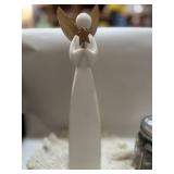 Angel Statue, Jar of Buttons and Crocheted Doily