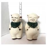 Pair of Vintage Shawnee Pig Salt and Peppers Green Neckerchief