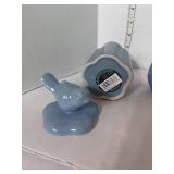 Blue Bird Covered Container and Blue Fiesta Disk Mini Pitcher