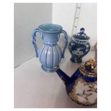 Vintage Hallmark Basket, Stangl Vase. Mini Tea Pot and 2 Chinese Urns