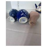 Vintage Hallmark Basket, Stangl Vase. Mini Tea Pot and 2 Chinese Urns