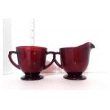 Vintage Depression Ruby Red Cream and Sugar