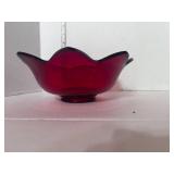 Vintage Depression Ruby Red Flower Bowl