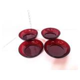Vintage Depression Ruby Red Set of 4 Cereal Bowls