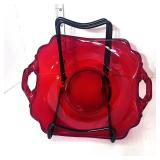 Vintage Depression Ruby Red Handled Serving Dish