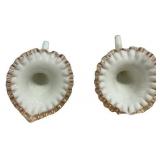 Fenton Rose Crest Milkglass Glass Epergne Horns, Lot of 2