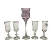Vintage Stemware Wine/Cordial Glasses, Bundle of 5