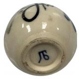 Blue and White Porcelain Sake cup 2", Chinese Qing Dynasty porcelain box and cover, 1.25", Desktop Porcelain Vase 2.25"