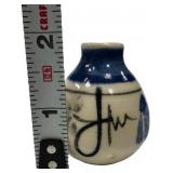 Blue and White Porcelain Sake cup 2", Chinese Qing Dynasty porcelain box and cover, 1.25", Desktop Porcelain Vase 2.25"