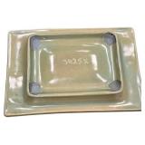 Vintage Gray Ashtray Mid Century Modern Barware Cigarette Holder Ceramic Tray, 11.5" x 7.75"