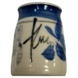 Blue and White Porcelain Sake cup 2", Chinese Qing Dynasty porcelain box and cover, 1.25", Desktop Porcelain Vase 2.25"