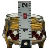 1918 Russian Deco Enamel and Glass Salt Cellar Red/White Scallop Design 4 Hommet, 1.5"