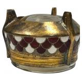 1918 Russian Deco Enamel and Glass Salt Cellar Red/White Scallop Design 4 Hommet, 1.5"