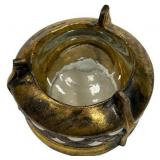 1918 Russian Deco Enamel and Glass Salt Cellar Red/White Scallop Design 4 Hommet, 1.5"