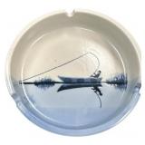 Vintage - Man Fishing with Fish on Delft Style Ashtray 4.5"