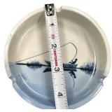 Vintage - Man Fishing with Fish on Delft Style Ashtray 4.5"