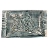 Rare Clipper Ship Art Pottery Ashtray Mens Vanity Trinket Dish Nautical Textured