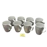 8 - Corelle SPLENDOR  Round PORCELAIN MUG Cup *Red Gray Curled Scrolls