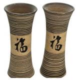 Handmade Vase Pottery Hand painted  Beige Signed VGT Wear Rare Collectible Vases