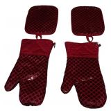 BURGUNDY Kitchen Bundle // Oven Mitt (2-Pack) , 3 kitchen towel sets and a Henckels Dynamic 12Pc Knife Block Set