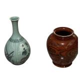 Vintage Korean Vases, 5" and 7", Lot of 2