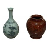 Vintage Korean Vases, 5" and 7", Lot of 2