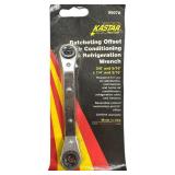ratcheting offset refrigeration wrench, fits 3/8" and 5/16" and 1/4" and 3/16"