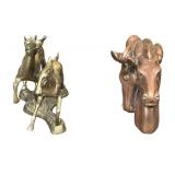 Antique / Heavy Brass Running Horses Statue and Solid Copper Horse Head Statue , Weight in Photos