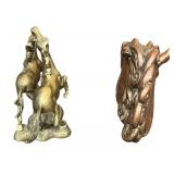 Antique / Heavy Brass Running Horses Statue and Solid Copper Horse Head Statue , Weight in Photos