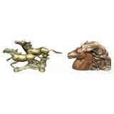 Antique / Heavy Brass Running Horses Statue and Solid Copper Horse Head Statue , Weight in Photos