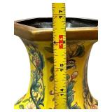 Famille Jaune Style Hexagonal Shaped Porcelain Vases, Yellow with Floral Designs, Lot of 2 Vases