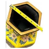 Famille Jaune Style Hexagonal Shaped Porcelain Vases, Yellow with Floral Designs, Lot of 2 Vases