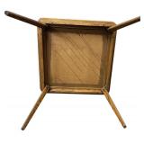 Mid-Century Oak and PU Leather Top, Folding Table