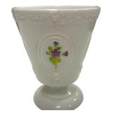 Vintage Fenton Pedestal White Lidded Candy Dish, signed by Martha R.
