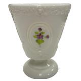 Vintage Fenton Pedestal White Lidded Candy Dish, signed by Martha R.