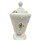 Vintage Fenton Pedestal White Lidded Candy Dish, signed by Martha R.