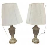 Antique Hollywood Regency Cut Glass & Brass Table Lamps, Set of 2