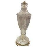 Antique Hollywood Regency Cut Glass & Brass Table Lamps, Set of 2