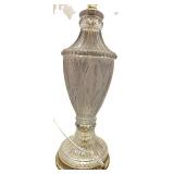 Antique Hollywood Regency Cut Glass & Brass Table Lamps, Set of 2