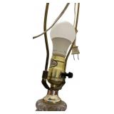 Antique Hollywood Regency Cut Glass & Brass Table Lamps, Set of 2