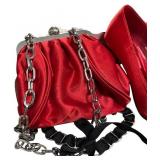 Bordello Red Low Heels Size 7 with matching chained evening purse