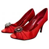 Bordello Red Low Heels Size 7 with matching chained evening purse